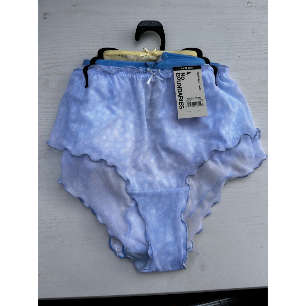 No Boundaries 3PK Mesh & Lace Cheeky Panties Blue White Lemon XXXL 22 NB14P896